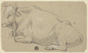Cow Lying on Haunches; Head of a Woman and Sketch of Horse