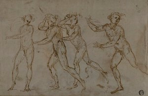 Four Running Male Nudes (recto); Holy Family with the Infant John the Baptist (verso) by Unknown