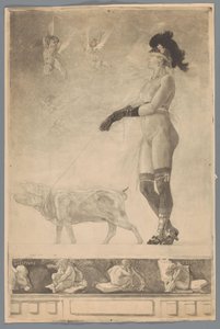 Blindfolded Naked Woman Led by a Pig by Unknown