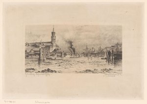 View of the Kehrwiederspitze and a Church in Hamburg