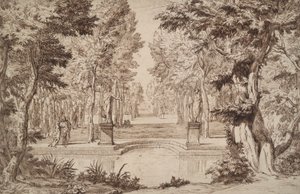 Imaginary View of a Park with Statues and Couples by Unknown