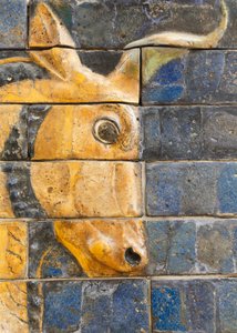 Istanbul, Turkey. Archaeological Museum. Glazed Brick Bull in Relief from the Ishtar Gate, Babylon, Dating from the Nebuchadnezzar II Period circa 604-562 BC. by Unknown