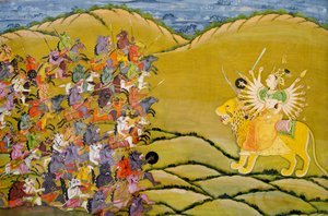 Marwar Painting: The Demons Prepare for Battle Against the Goddess Durga, Mehrangarh Fort Palace Museum, Jodhpur, Rajasthan, India by Unknown