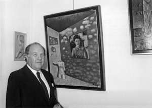 Pierre Velly Alias Pierre De Varga In front of One Of His Canvas At The Opening Of His Exhibition At The Galerie 3000 April 11, 1986