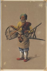 Russian Man Holding Basket and Stool by Unknown