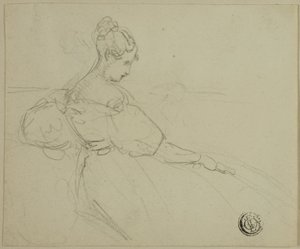 Sketch of Seated Woman in Evening Dress in Profile by Unknown