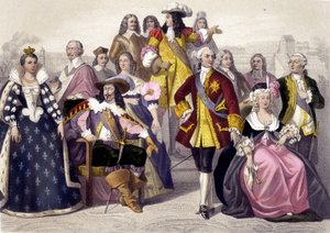 1610 to 1774. Marie de Medici, Louis XIII, Louis XV, Marie Antoinette and Louis XVI. Engraving of the 19th century