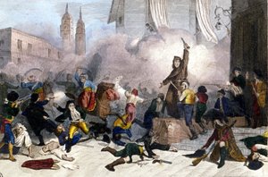 2/05/1808: Madrid Uprising Against the French Takeover of Spain. Engraving of the 19th Century by Unknown artist