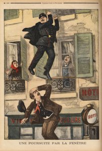 A Montreuil Police Officer Does Not Hesitate to Throw Himself Out the Window to Pursue a Burglar, Who Has Just Jumped to Escape His Pursuers. Engraving in Le petit journal 17/12/1899. Selva Collection.