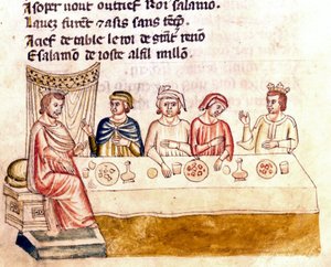 A banquet scene: a king and his guests - Miniature from the codex 