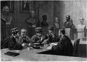 A defence of these from the school of medicine of the Latin Quarter in Paris. Engraving in 
