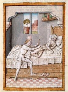 A doctor treats a patient by Unknown artist