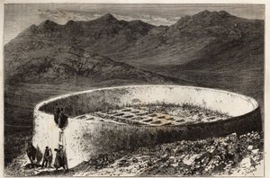 A guebra cemetery near Teheran, in the shape of a large tower with a circumference of 60 metres and a height of 5 metres; the interior is arranged in maconnated boxes, each serves as an entrance into the vaults or bones are deposited by Unknown artist