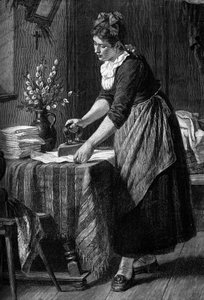 A Housekeeper Does Ironing in a Bourgeois House. Engraving in the Journal of La Jeunesse