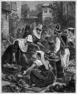 A market day in Tenerife in the Canary Islands in the Atlantic Ocean - engraving of 1888 by Unknown artist