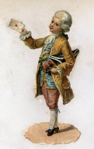A messenger carrying a sealed letter. Chromolithography around 1890 by Unknown artist
