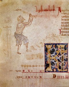 A Peasant Beating the Wheat, Month of August (Miniature)