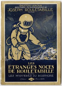A diver discovers a treasure at the bottom of the sea, cover illustration for the novel 