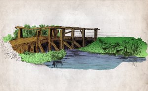 A Small Wooden Bridge Over a River
