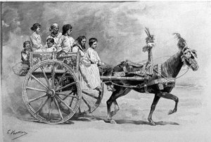 A traditional Sicilian cart. 19th century engraving by Unknown artist