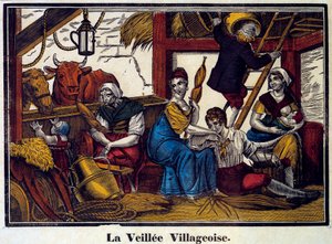A Village Nightlife: A Family of Peasants in a Barn by Unknown artist