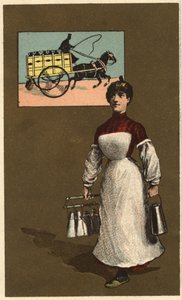 A walking milk merchant. Anonymous chromolithography, late 19th century.