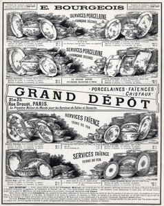 Advertising of 1889 for La Ceramic Moderne by Le Grand Depot De Porcelaines, Faiences Et Verreries Bourgeois in Paris by Unknown artist