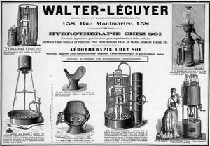 Advertising of 1889 for mobile fixtures for baths, water showers, dry or wet steam, bidet, brand Walter-Lecuyer