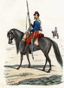 African hunter on horseback, regiment formed in 1831 and present in Algeria in 1832. In “Storia d