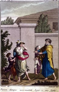 Agar and Ishmael were driven out by Abraham: Agar, who was dismissed, went with his son, Isamel, after the birth of Isaac.