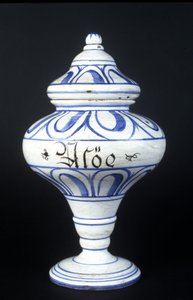 Albarelle: 16th century pharmacy vase containing Aloe by Unknown artist
