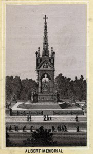 Albert Memorial, London, England. Late 19th century chromolithography by Unknown artist