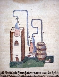 Alchemy: apparatus for distillation (engraving from a book by Pietro Andrea Mattioli) by Unknown artist