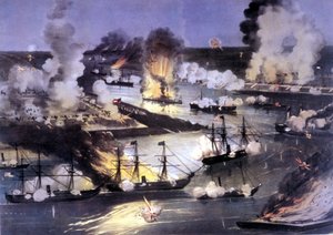 American Civil War (1861 - 1865): naval battle over the Mississippi by Unknown artist