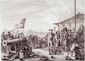 American Revolutionary War: The Battle of Grenada on 6 July 1779 between the British Royal Navy and the French Navy (engraving)