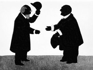 An imagined encounter between Eduard Hanslick (1825 - 1904), Austrian musicologist and composer Anton Bruckner (1824 - 1896). Chinese shadow.