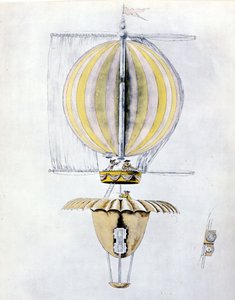 Anonymous Drawing of a Sailing Airship Balloon with a Cone Parachute