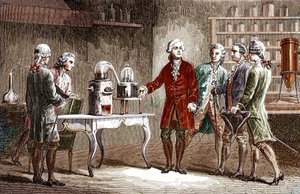 Antoine Laurent Lavoisier (1743-1894) Demonstrating the Decomposition of Air in 1776 - Antoine Laurent Lavoisier, English Chemist, Showing Fellow Scientists His Experiment Which Revealed the Composition of Air in 1776 - Engraving from Louis Figuier
