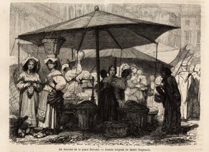 At the foot of Piazza Navona, Rome (Italy). Engraving to illustrate the voyage to Rome, by Francis Wey, in 1864-1868, published in 
