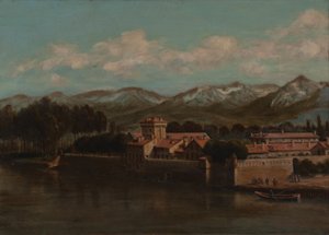 Banks of the Isère in Grenoble, mountain view