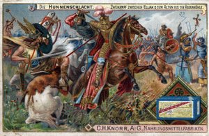 Barbarian invasions - History of Ekkehard IV of St. Gallen or Eckhard, Eckhart (980-1057) erudit, and Latin poet. Battle of the Huns. A singular battle between Ellak and the elder of the Heidenhohle by Unknown artist