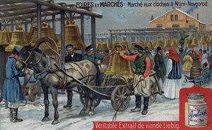Bells market in Nizhny Novgorod (Russia). Chromo Liebig from the end of the 19th century.