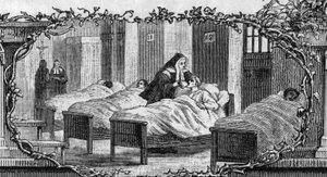 Bernadette Soubirous in the dress of a nun caring for the sick