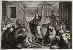 Bible of Royaumont, Old Testament: Penitence of the Ninivites. The inhabitants of Nineveh all penitence at the predication of Saint Prophet Jonah. Illustration from 1811 by Unknown artist