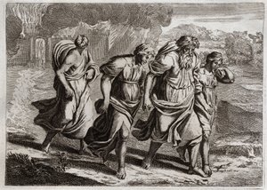 Bible of Royaumont, Old Testament: Sodom Burned. God Burns Sodom and Neighboring Cities with Fire and Sulfur. Illustration from 1811 by Unknown artist