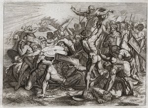 Bible of Royaumont, Old Testament: Sun Stop. Joshua Makes the Sun Stop to Defeat His Enemies. Illustration from 1811 by Unknown artist