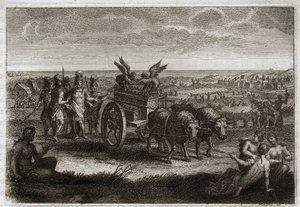 Bible of Royaumont, Old Testament: The Ark returned. The Philistines send the Ark of Covenant back to Judea to avoid the evils it caused them every day. Illustration from 1811. by Unknown artist