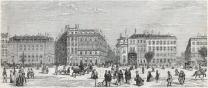 Boulevard des Italians with the café de Paris, the rue Taitbout, the house doree, the rue Lafitte, the cafe Riche and rue Lepelletier - Engraving in Tableau-de-Paris by Edmond Texier 1852