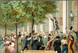 Camille Desmoulins at the Palais Royal (12/07/1789). Chromolithography 19th century - French Revolution/Camille Desmoulins calls for a storm on the Bastille, Paris