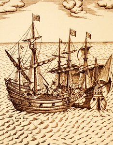 Capture of the Spanish galleon the Cagafuego by the Golden Hind leaded by Francis Drake in March 1579 (engraving) by Unknown artist